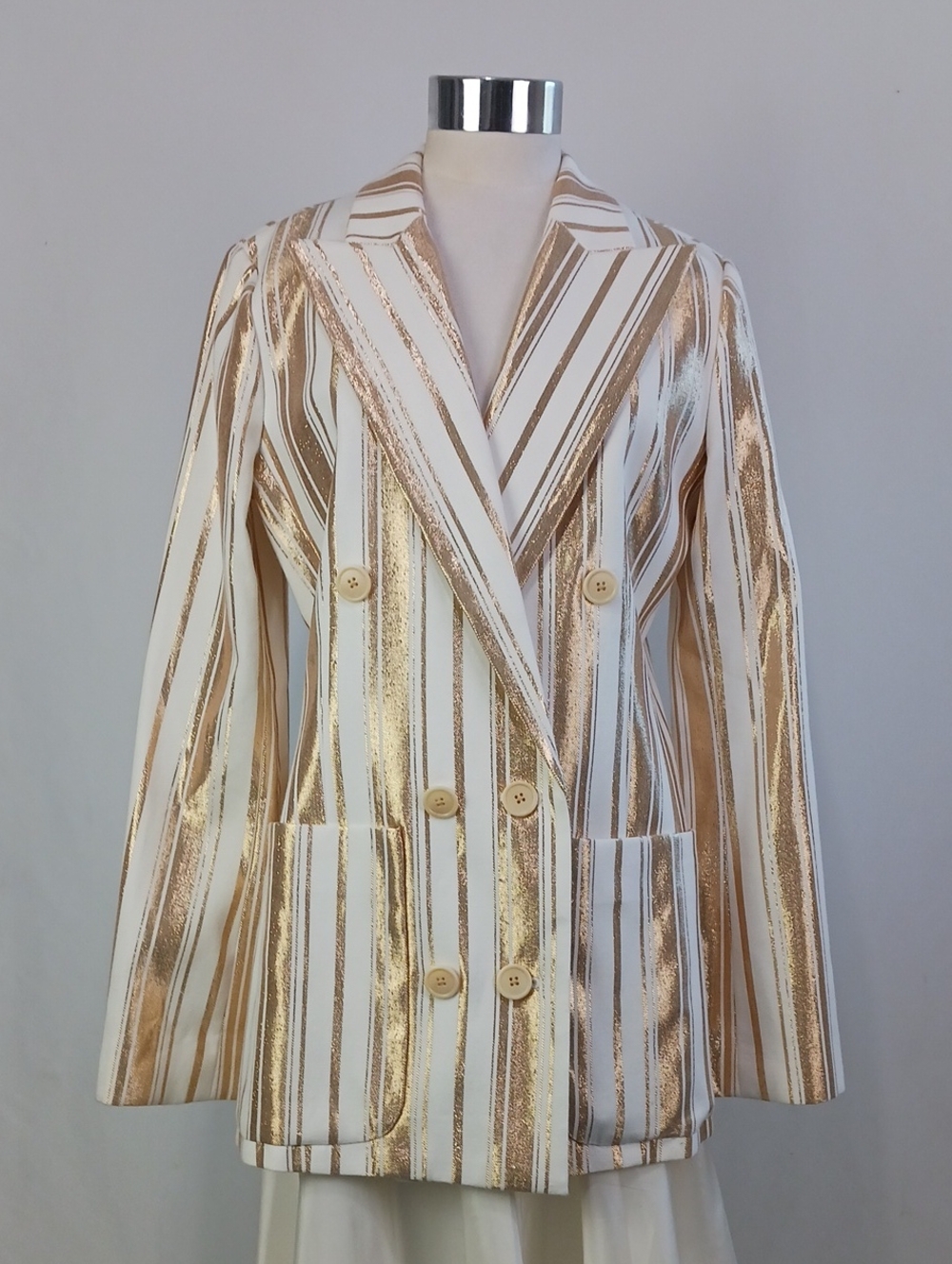 FOR ALL MANKIND NWT GOLD WH STRIPED BLAZER JACKET.